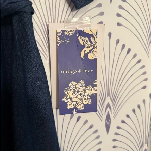 Indigo & Lace  Blue Denim Midi Dress with Belt Womens size medium Macy’s - Picture 3 of 7